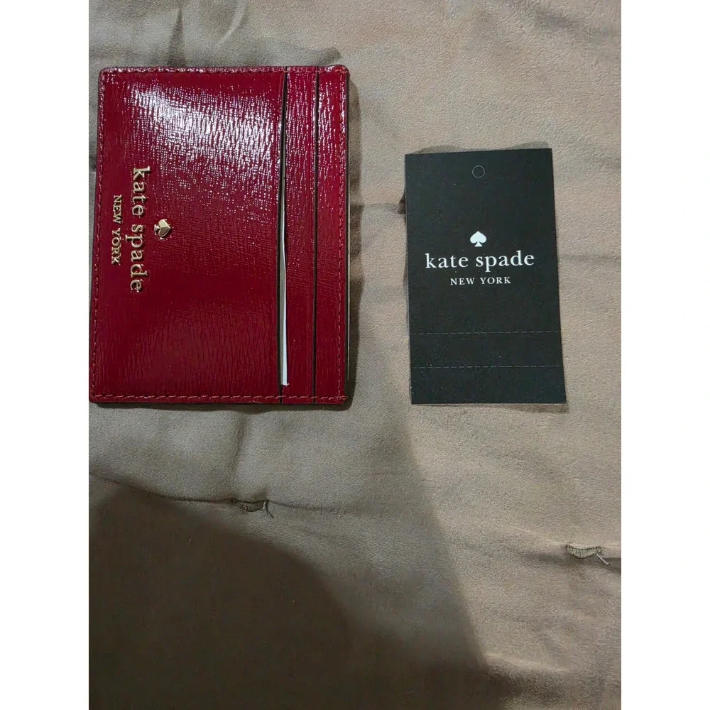 Kate Spade Madison Small Slim Card Holder Red Jam Textured Patent Leather KN225